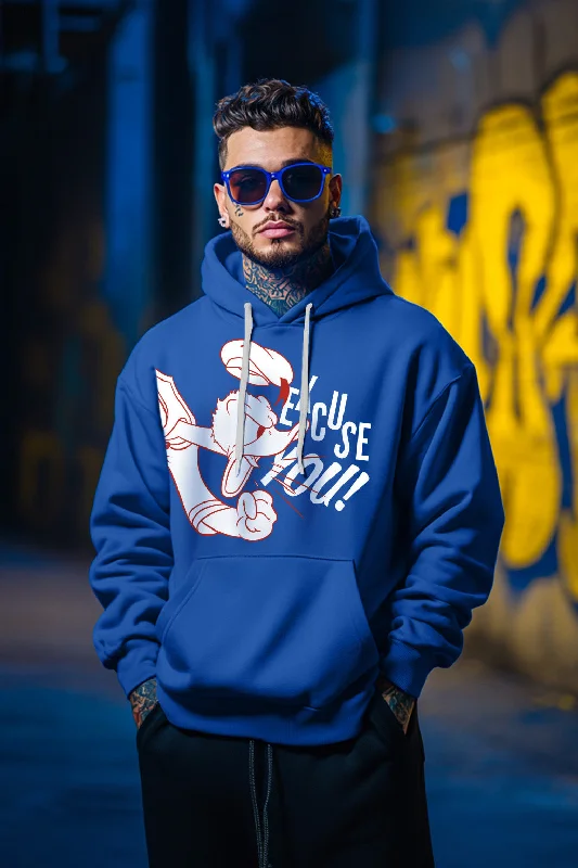 Excuse You Blue Front Graphic Printed Regular Fit Hoodie