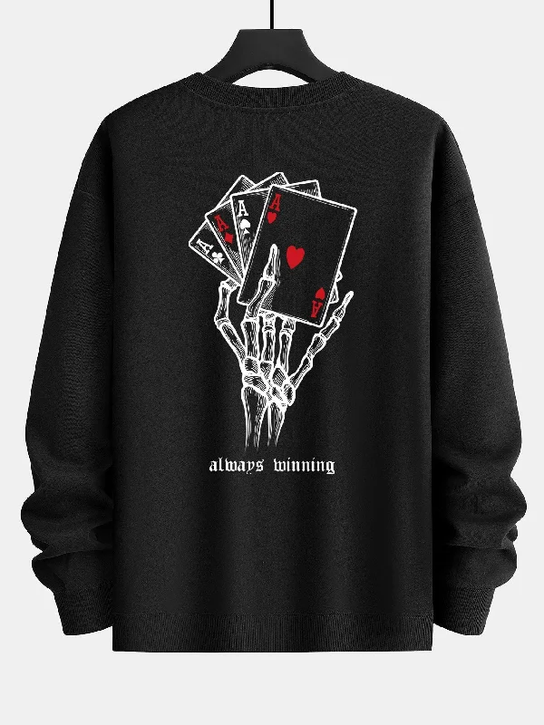 Skull Hand Ace of Hearts Back Print Relax Fit Sweatshirt