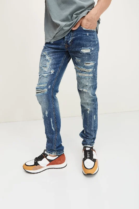 Slim Straight Cotton Denim Jeans - Navy