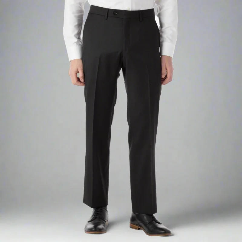 Super 130s Loro Piana Wool Gabardine Flat Front Trouser in Black by 6 East by Ballin