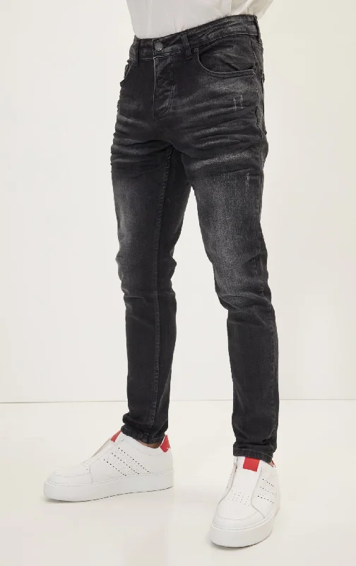 Whiskers Wash Skinny Jeans - Black