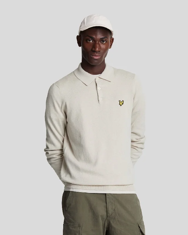 Cotton Merino Long Sleeve Knitted Polo Shirt