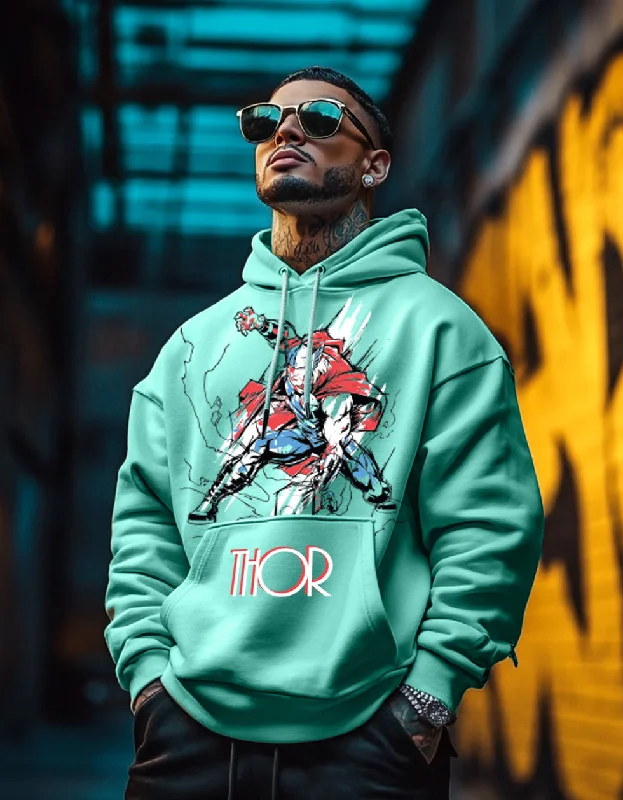 Thor Green Front Printed Regular Fit Hoodie