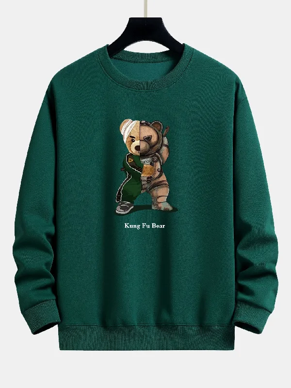 Kung Fu Bear Print Relax Fit Sweatshirt