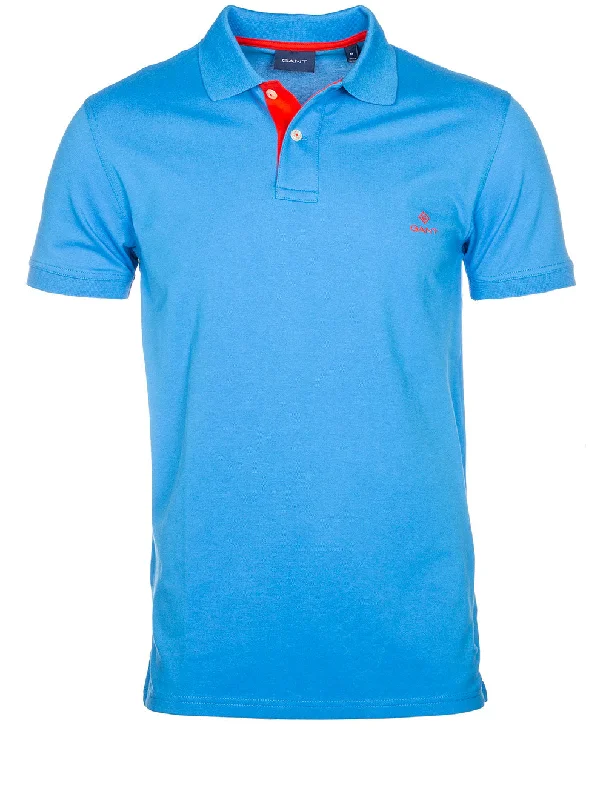 Contrast Collar Piqué Polo Shirt Clear Blue