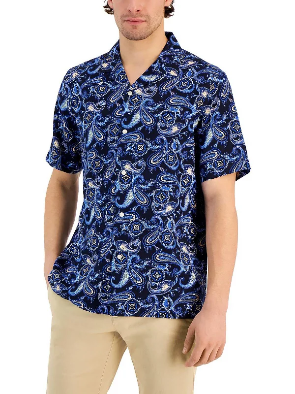 Mens Silk Blend Paisley Button-Down Shirt