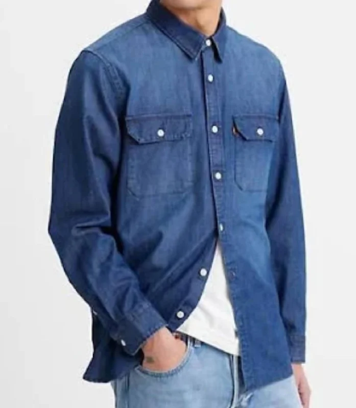 The Jackson Worker Overshirt In Worn Indigo Dark Wash